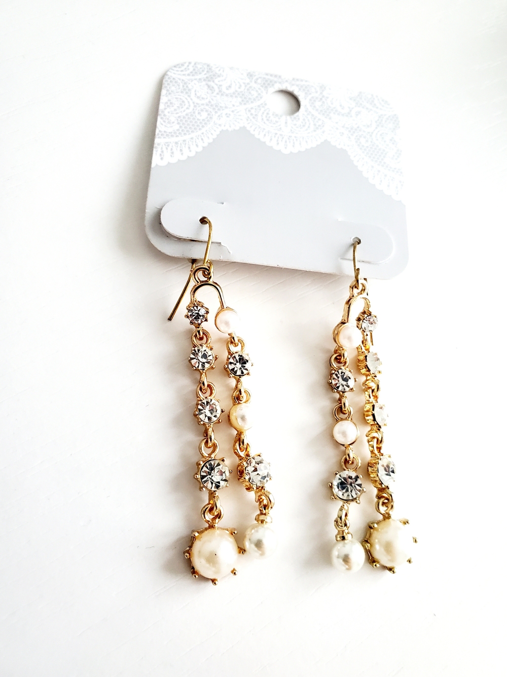 Charming Charlie Gold Crystal and Pearl Drop Earrings